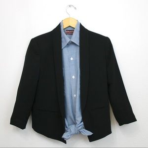 Black Mural Curve Open Front Shawl Collar Blazer